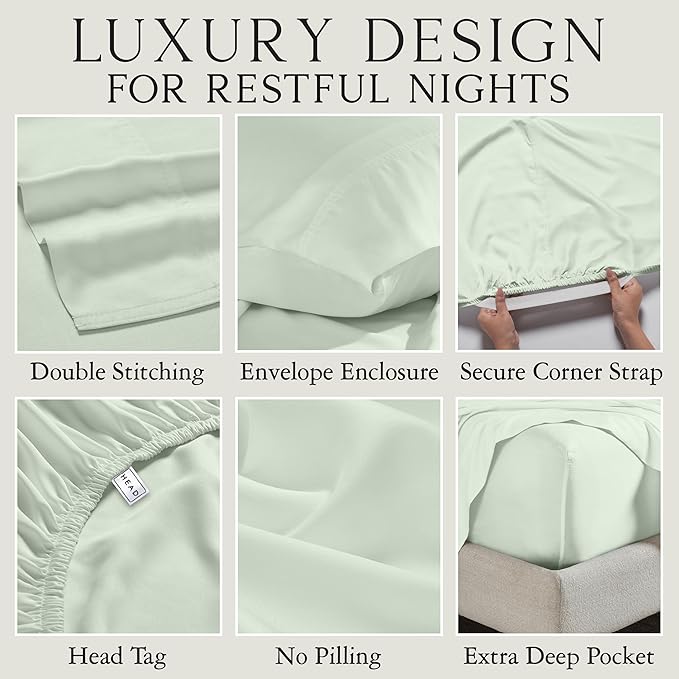 KARISSA MAE Pure Viscose from Bamboo King Size Pillowcase Set | 100% FSC Certified | Luxuriously Soft | Cooling | [Sea Glass]