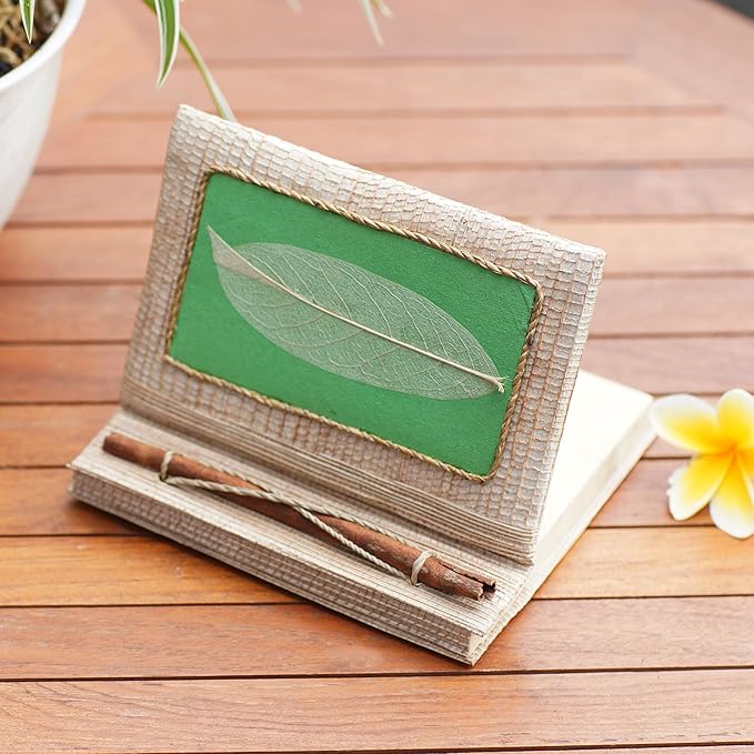 NOVICA Green Multicolor Natural Fiber Paper Eco-Friendly Journals from Indonesia 'Green Leaf'