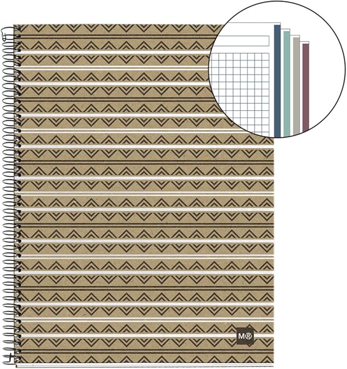 Miquelrius - Notebook Notebook 100% Recycled, 4 Stripes of Colours, A4, 120 Squared Sheets 5 mm, Paper 80 g, 4 Drills, Recycled Cardboard Cover, Eco Aztec Design
