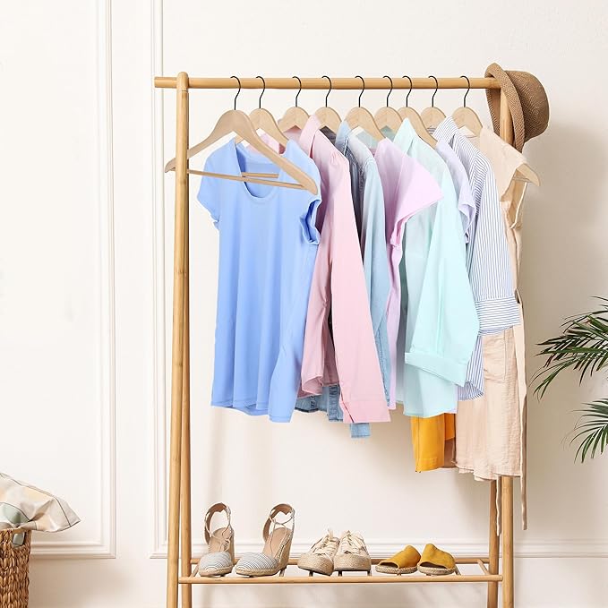 JS HANGER Wooden Coat Hangers, 16 Pack High Grade Wood Suit Hangers with Non Slip Pant Bar - Extra Smooth and Splinter Free, Unvarnished