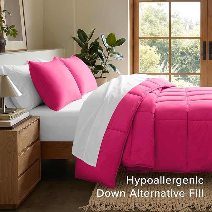 Bare Home Comforter Set - Queen Size - Ultra-Soft - Goose Down Alternative - Premium 1800 Series - All Season Warmth (Queen, Pink)