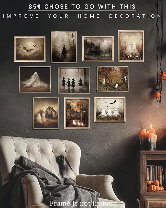 Vodefoad Vintage Halloween Bat Print, Retro Full Moon Gothic Wall Art, Bats Flying in the Dark Night Sky, Eerie Elegance and Classic halloween Mystery,Moody Night Halloweens Wall Decor for Living Room, Bedroom, Bathroom, Holiday Gift - 8x10 Inch Unframed