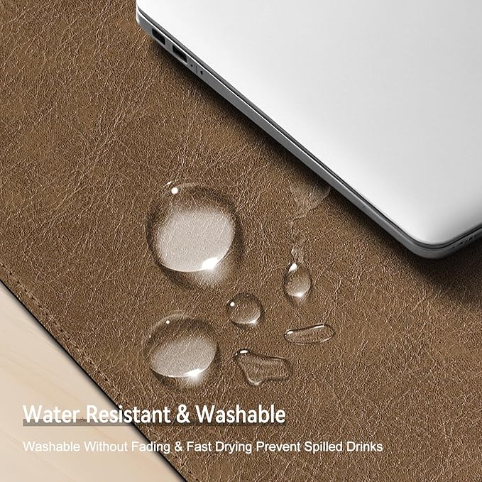 Imitation Crazy Horse Leather Desk Mat - Waterproof Desk Pad - Ideal for Large Mouse Pad and Desk Mats on Top of Desks (Camel+Camel, 33"*13")