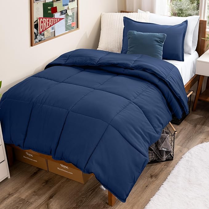 Bare Home Comforter Set - Ultra-Soft - Goose Down Alternative - Premium 1800 Series - All Season Warmth (Twin/Twin XL, Dark Blue)