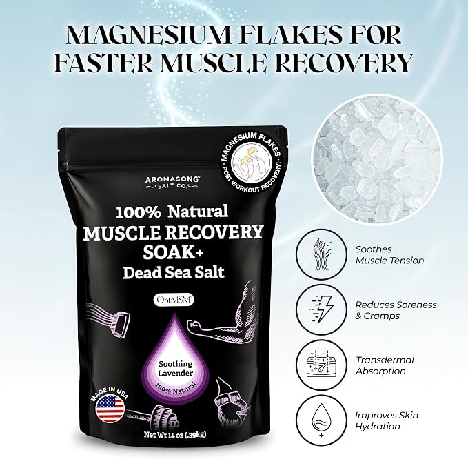 Aromasong Muscle Recovery Bath Soak for Muscle | Sore Muscle Soak with Dead Sea Salt, OptiMSM, Magnesium Flakes & Essential Oils | 3 Lb. - Made in USA.