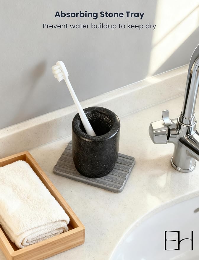 Kitchen Soap Tray - Stone Soap Dish for Bathroom, Water Absorbing Stone Tray for Sink, Natural Diatomite Coaster for Vanity Counter Top Décor (Rectangle, Gray)