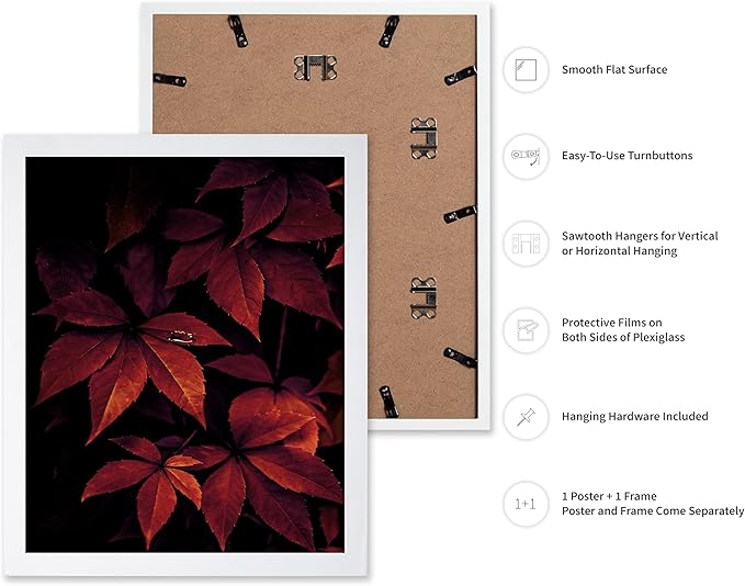 Monem Art Red Autumn Leaves Macro Photography Print - Moody Botanical Nature Poster - Wall Decor for Living Room, Bedroom or Office - 8x10 White Framed Wall Art by Mareike Bohmer