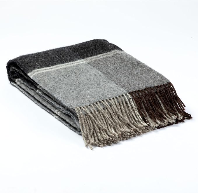 Ukrainian 100% Wool Throw Blanket – Handmade Elegant Cozy Fringed Wool Blanket for Couch, Bed, Sofa & Home Decor, Durable Plaid Herringbone Weave, Fair Trade Artisan Made (Peat Gray, Plaid)