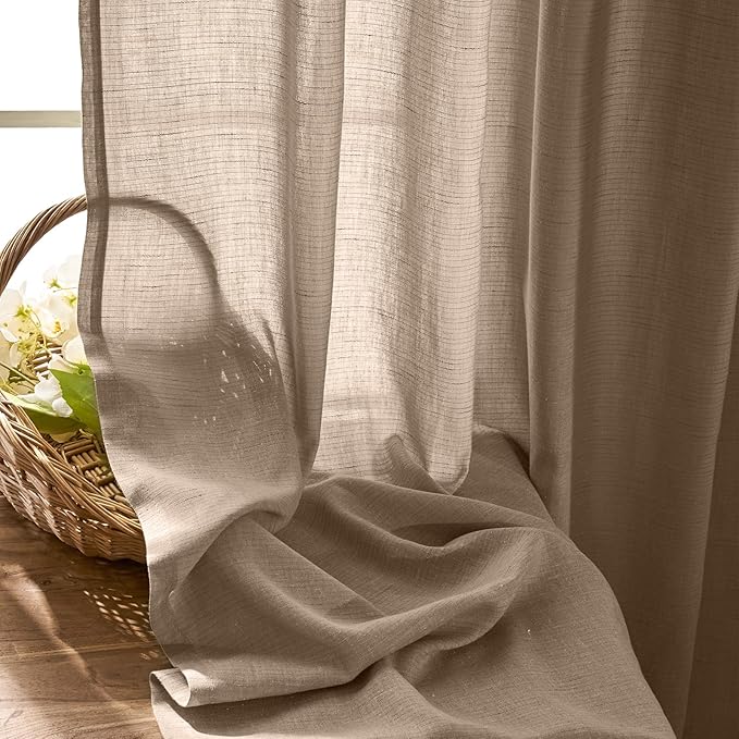 jinchan Extra Wide Sliding Door Curtain 108 Inch Length Taupe Linen Curtains Semi Sheer Drapes for Patio Door Living Room Bedroom Floor to Ceiling Light Filtering Drapes 100 Inches Wide 1 Panel