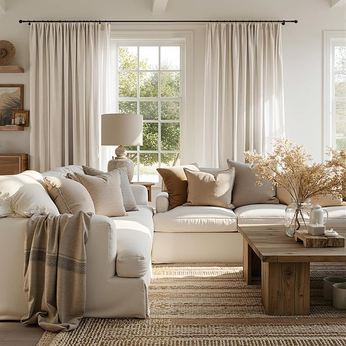 jinchan Extra Wide Sliding Door Curtain 90 Inch Length Natural Linen Curtains Semi Sheer Drapes for Patio Door Living Room Bedroom Home Office Light Filtering Beige Drapes 100 Inches Wide 1 Panel