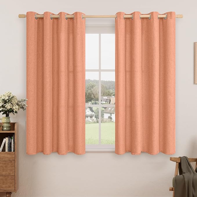 LAMIT Thermal Linen Curtains 54 Inch for Windows, Linen Textured Light Filtering Curtains Grommet Privacy Boho Panels for Loft Room/Bedroom, Set of 2 Panels, W52 x L54, Terracotta