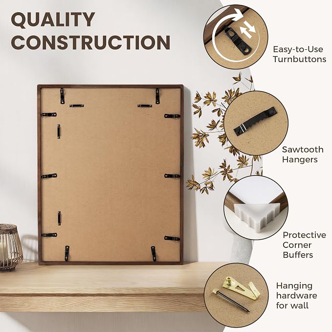 18x24 Picture Frame, USA-Sourced Walnut Wood Frame 18x24, Large Poster Frame with High Tempered Glass, 18 x 24 Picture Frame Matted to 16x20 Photo for Art & Poster Display, 1 Pack