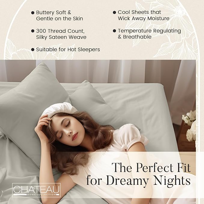 100% Cotton Sheets King Size Sheets Set, 15" Deep Pocket King Sheet Set, Sateen Weave Luxury Hotel Sheets, Naturally Cool Long Staple Organic Cotton, No Pilling & Shrink - Silver