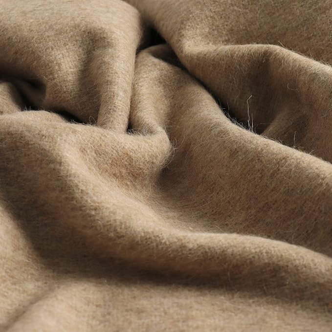 Superfine Alpaca Wool Throw Blanket - Lightweight Alpaca Merino Wool Throw Blankets for Using Indoors or Outdoors | Soft Peruvian Alpaca Blanket Wool Blanket Solid Color 72" x 60" (Beige 2)