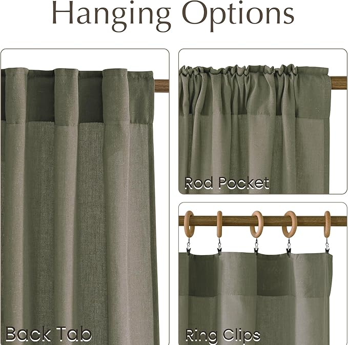 NICETOWN Linen Blend Lichen Curtains 96 inches Long, Rod Pocket & Back Tab Light Filtering Semi Sheer Window Treatments Privacy Added Drapes for Living Room, W55 x L96, 2 Panels