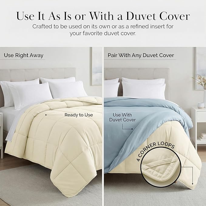 Southshore Fine Living, Inc. Oversized King Comforter Only for Guest Room, Pet Hair Resistant Bedding Comforters, Down Alternative Comforters, Hotel Quality Cream Comforter King for Vacation Homes
