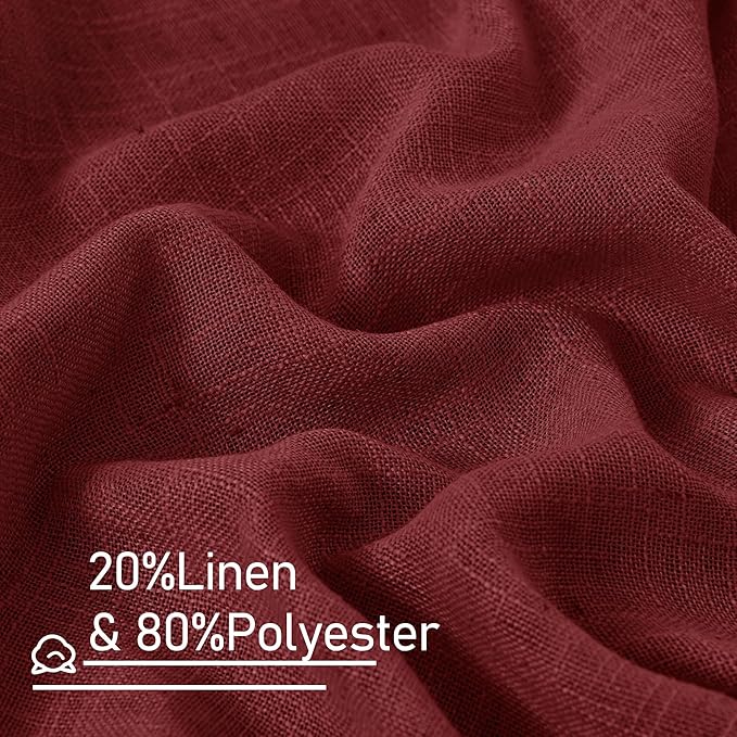 LAMIT Semi Sheer Linen Curtains 45 Inches Long, Light Filtering Panels Back Tab and Rod Pocket Christmas Decor Drapes for Farmhouse/Window/Bedroom, Burgundy Red, 2 Panels, 52 x 45 Inch