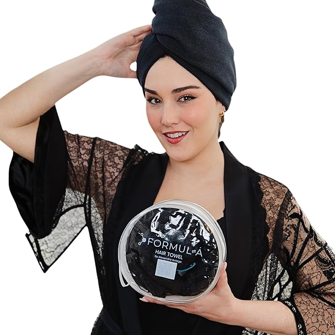 FORMUL-A Microfiber Hair Towel Wrap – Anti Frizz Towel - Fast Hair Drying Towel Wrap – Hair Care Products – Hair Plopping Wrap Towel – Hair Turban for Wet Hair – Super Absorbent (Black/Blue Straps)