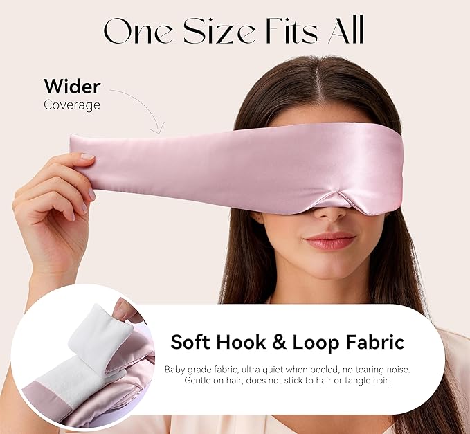Silk Sleep Mask 22 Momme100% Mulberry Silk & 3.5cm Silk Hairband Set, Upgraded Light Blocking NosePad, Soft Wide Adjustable Strap, Comfortable Eye Mask for Men Women Home Travel (Pink)