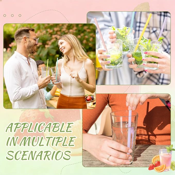 Honeydak 60 Pcs Pastel Reusable Straws 9 Inch Hard Plastic Colorful Drinking Straws for Smoothies Boba Beverage Cocktail Home Restaurant Birthday Summer Party Decoration