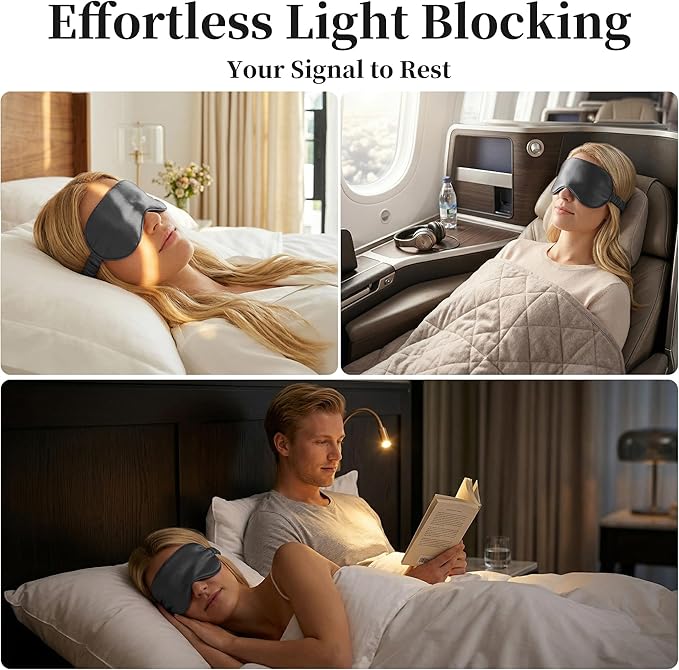 ZLYC 100% Mulberry Silk Sleep Mask Pressure-Free Eye Cover Soft Light Blocking Blindfold for Travel & Nap, Solid Gray
