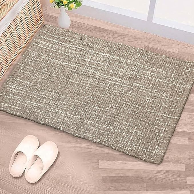 Chardin home Cotton Washable Rug Beige and White | 21x34 Bathroom Rug Kitchen entryway | Reversible Handwoven Rug Machine Washable.