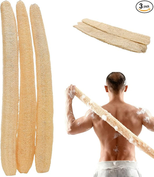3 PCS 27.6-31.5 inch Large Natural Loofah Sponge Organic Exfoliating Scrubber for Shower Bath Body Dish Cleaning for Men Women
