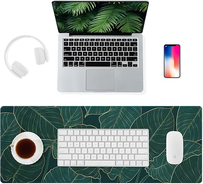 ALOANES Waterproof Mouse Pad with Durable Stitched Edge, XL Gaming Keyboard Pad, Non-Slip Rubber Base, Extended Desk pad for Gamer, Office & Home, Green Leaves Mousepad 31.5"x 11.8"x 0.12"