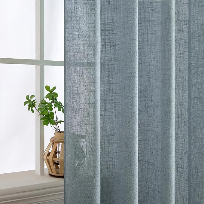 MIULEE Dusty Blue Linen Curtains 84 Inch Length 2 Panels for Bedroom Living Room, Soft Thick Linen Textured Window Drapes Semi Sheer Light Filtering Back Tab Rod Pocket Burlap Look, 37x84 Inches