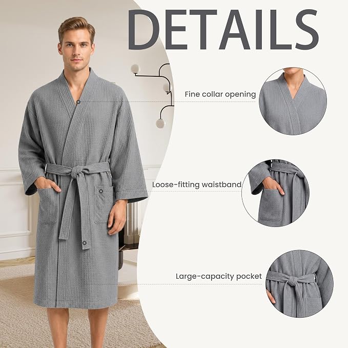 Lightweight Waffle Robe - Soft Cotton Bathrobe Spa Bathrobe for Daily Wear Home & Hotel