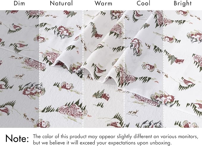 RUVANTI Flannel Sheets Full Size - 100% Cotton Double Brushed Bed Sheets Set, Deep Pockets 16 Inches, All Seasons Breathable & Extra Soft Full Sheets, Warm & Cozy, 4 Piece, Hilly Huts