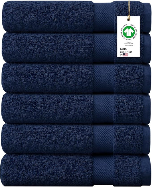 100% Organic Cotton Towels 650 GSM Plush Feather Touch Quick Dry Bath Towel, Pack of 6 GOTS Certified, Oeko-Tex Green Certified, Organic Cotton Bath Towel, 30"X58"