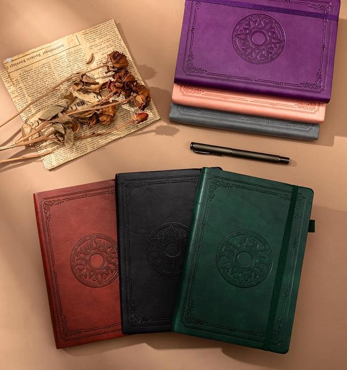 Lined Journal Notebook, A5 Leather Vintage Journals for Writing, 288 Pages College Ruled Notepad for Women Men, Vegan Leather Daily Notebook for Work, School, Travel, Note Taking(Celtic Star, Brown)