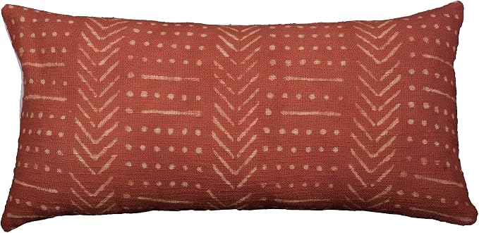 Trade Star Handmade Mudcloth Throw Pillow Cover Lumbar Pillow Shams Handwoven Pillow Case 100% Cotton Pillow Cover for Bed Decor Decorative Living Room (Rust Snow 12X24 INCHES)