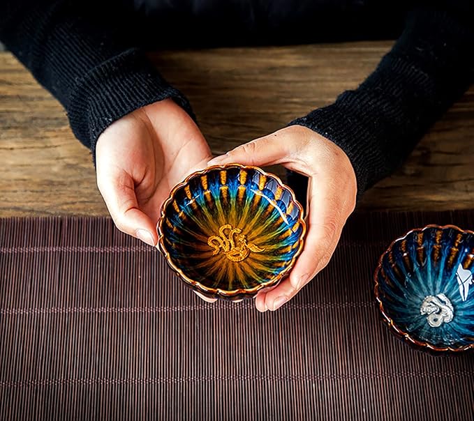 JianZhan tenmokus tea cup Ceramic Handmade TeaCup inlay Teacup Kungfu Tea Cup Master Teacup (Color : Phoenix)
