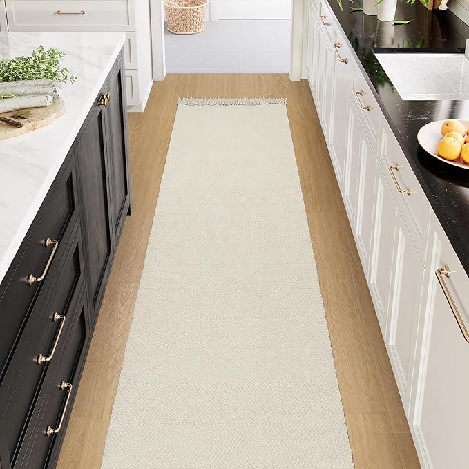 Collive Long Hallway Runner - 2.6' x 8', Washable Indoor Entryway Rug, White/Beige Braided Woven Kitchen Rug for Laundry Room, Bedroom Doorway