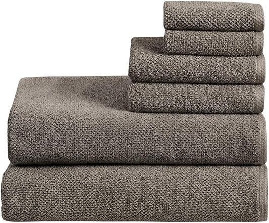 Great Bay Home 100% Cotton 6 Piece Bath Sheet Set - Absorbent, Quick-Drying, Durable Bath Towels for Bathroom Decor - Low-Twist, Two-Ply Fibers (Dark Grey)