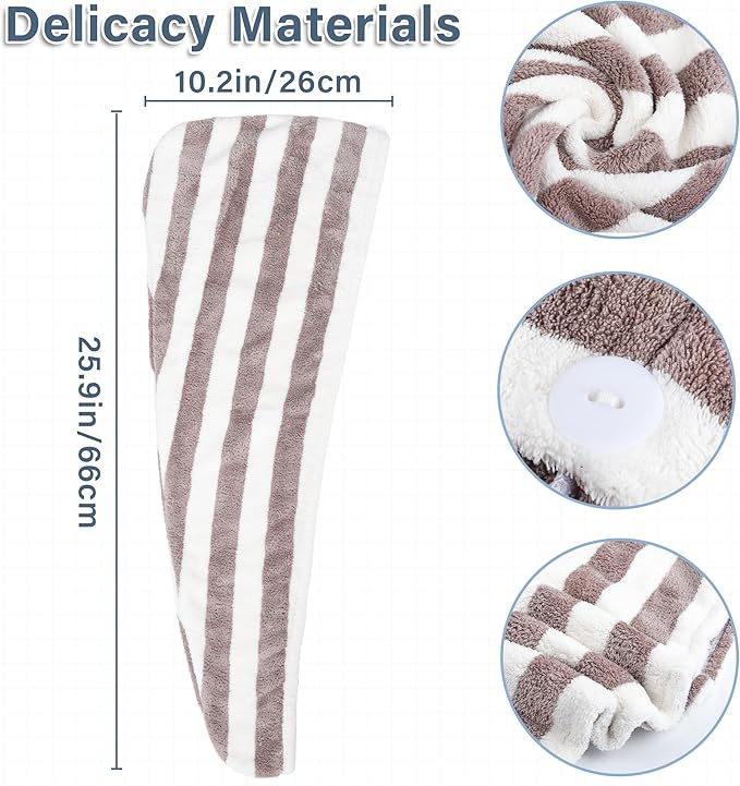 Microfiber Hair Towel Wrap, Soft Lightweight Hair Turben Towel, Super Absorbent Quick Dry Hair Turban with Button, Larger Microfiber Hair Towels for Women Curly Long Hair