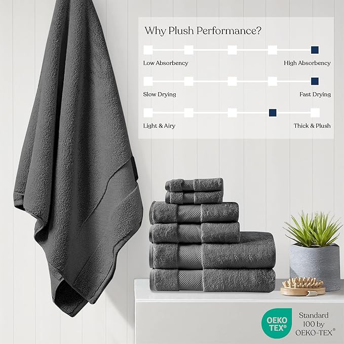 100% Organic Cotton Towels 650 GSM Plush Feather Touch Quick Dry Towel, 6-Piece Towel Set GOTS Certified, Oeko-Tex Green Certified, 1 Bath Towel, 1 Bath Sheet, 2 Hand Towels & 2 Wash Cloths