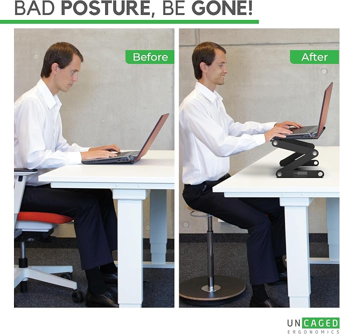 WorkEZ Adjustable Laptop Stand for Desk, Portable Laptop Stand Adjustable Height, Foldable Cooling Computer Holder Riser for Desk, Black