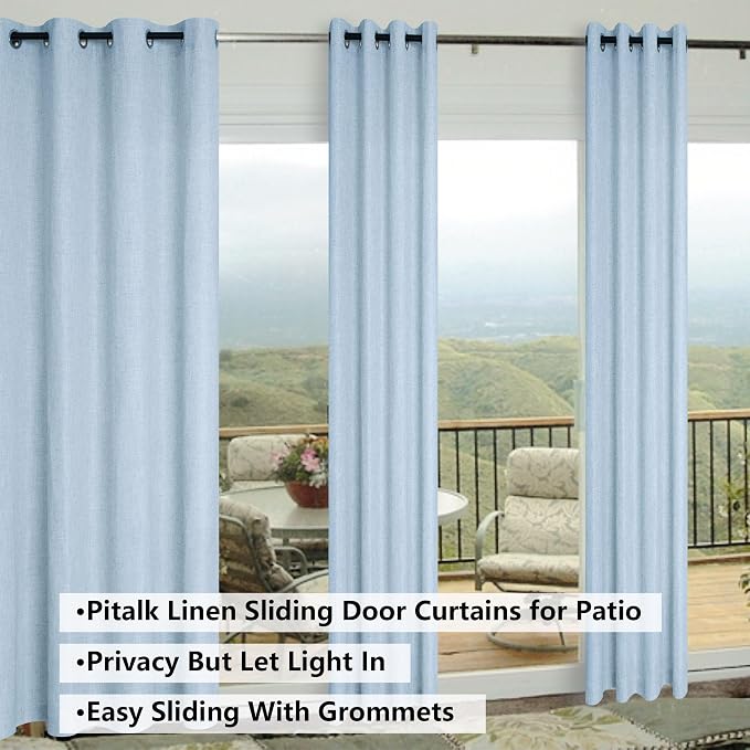Light Blue Linen Curtains 84 inches Long for Bedroom Grommet Light Filtering Privacy Sheer Baby Blue Curtain Drapes Modern Farmhouse Coastal Decor Cotton Textured Gauze Curtain for Living Room 2 Panel