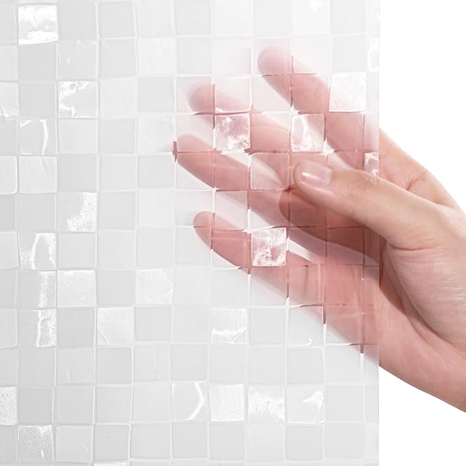 EVA Clear Shower Curtain, Water-Repellent Shower Curtain Liner with 3 Magnets for Bathroom, 72x72 Inches, Waffle Weave