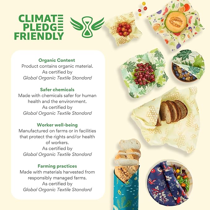 Bee's Wrap Beeswax Wraps for Food - 3 Pack of Medium Beeswax Wraps - Plastic Free Made in USA Reusable Natural Food Wrap - Meadow Magic Print