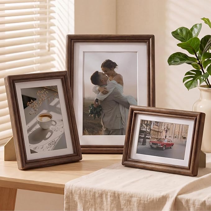 6x8 Picture Frame with Mat for 5x7, USA-Sourced Natural Walnut Wood Handcrafted Rounded Corner with HD Tempered Glass, 6 x 8 Photo Frames Gallery Wall & Tabletop, Vertical or Horizontal Display