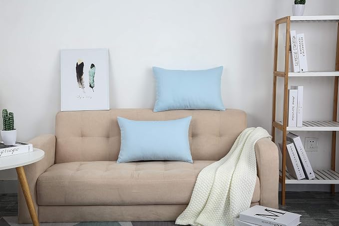 TangDepot 100% Cotton Solid Throw Pillow Cover 12x20 Light Blue | 100% cotton, same-color zip, machine wash & air dry. For living room, bedroom, office, car. 42 colors, 117 sizes. Cover only.