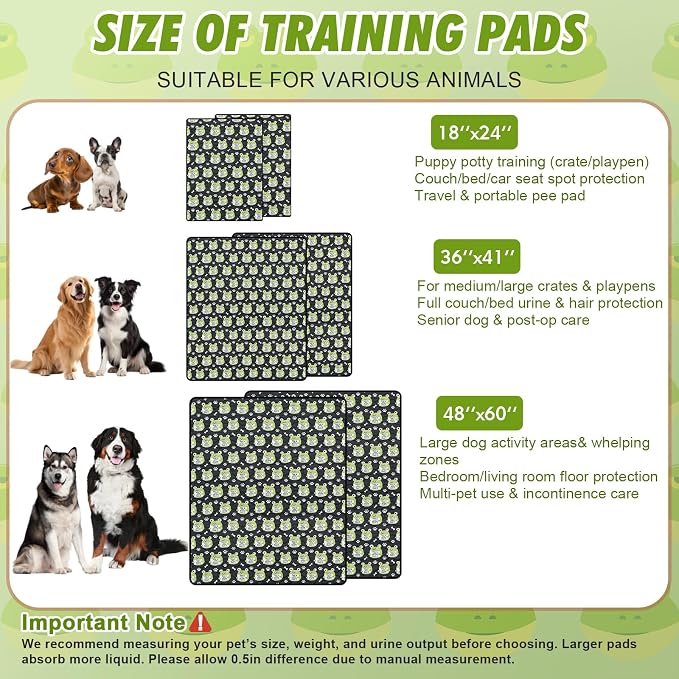 Washable Pee Pads for Dogs,2 Pack Reusable Puppy Training Pads-Funny Frog Print,Odor Resistant Super Absorbent,for Crate,Playpen,Floor,Whelping & Housebreaking