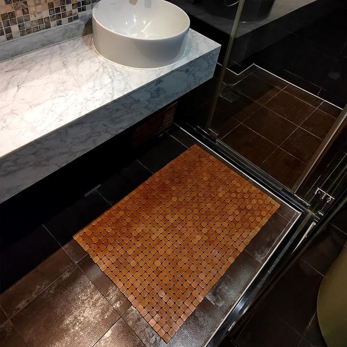 HJJKKH Bamboo Bath Mat with 19.7X27.5 inch,Nature Bamboo Wooden Bathroom Mat,Non Slip and Foldable Floor Shower Bath Mat for Bathroom,Bathtub,Shower,Sauna,Hot Tub (19.7X27.5 inch)