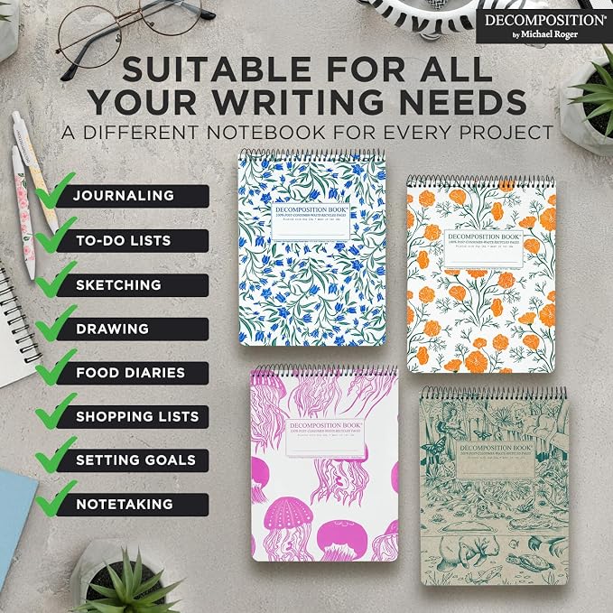 Decomposition Jellyfish Top Bound Spiral Notebook – 7.5 x 9.75 Journal, College Ruled Lined Pages – Left-Handed Friendly Notebooks Ideal for Students, Artists & Office Professionals – Made in USA