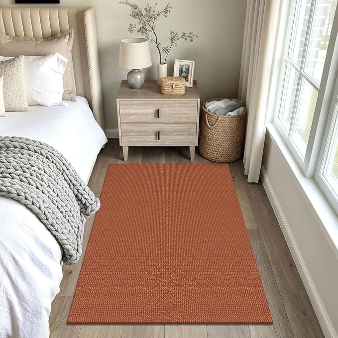 EARTHALL Woven Area Rug 4x5 Ft Washable Rugs for Entryway Non Slip Braided Throw Rugs Bedroom Carpet Cotton Entry Rug Cotton Floor Carpets for Bedroom Dining Room Living Room, Rustic Orange/Tan