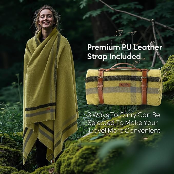Molithe 100% Wool Blanket, 48" x 62", Warm, Thick, Washable, Military | Great for Camping, Outdoors, Sporting Events, Survival Kits Green and Black